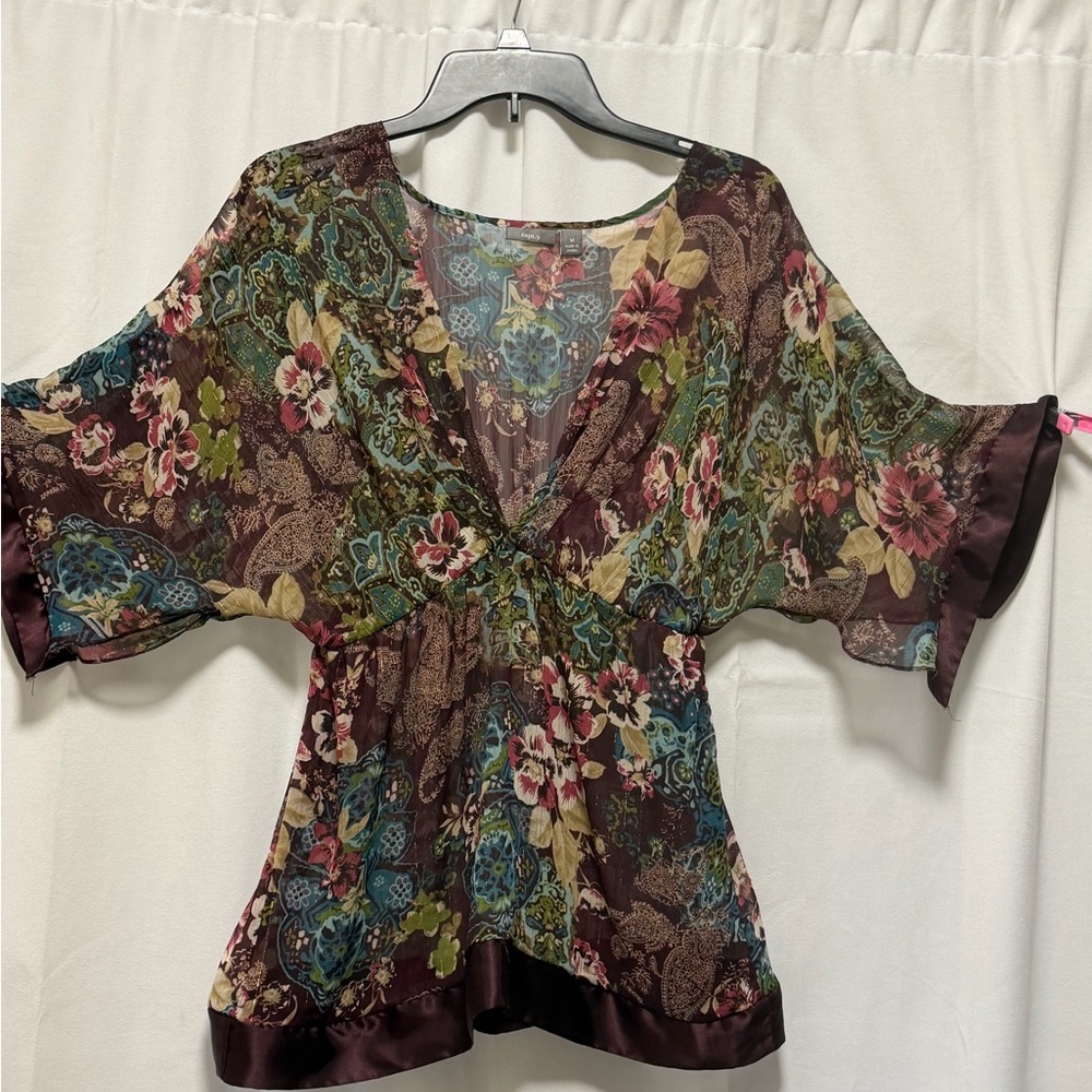 Apt 9 blouse Multi colored Sheer Deep-v neckline M